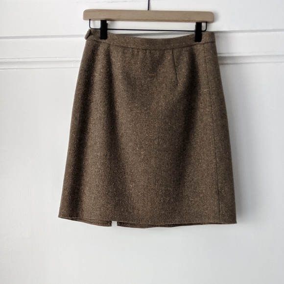 Vintage Wool Blend Brown Tweed A Line Skirt - Picture 2 of 8
